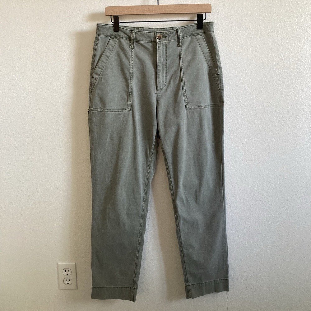 Old Navy High Waisted Straight Canvas Workwear Khaki Pants Green Womens 8 - Picture 2 of 8